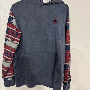 Men's Blue Hoodie with Patterned Sleeves